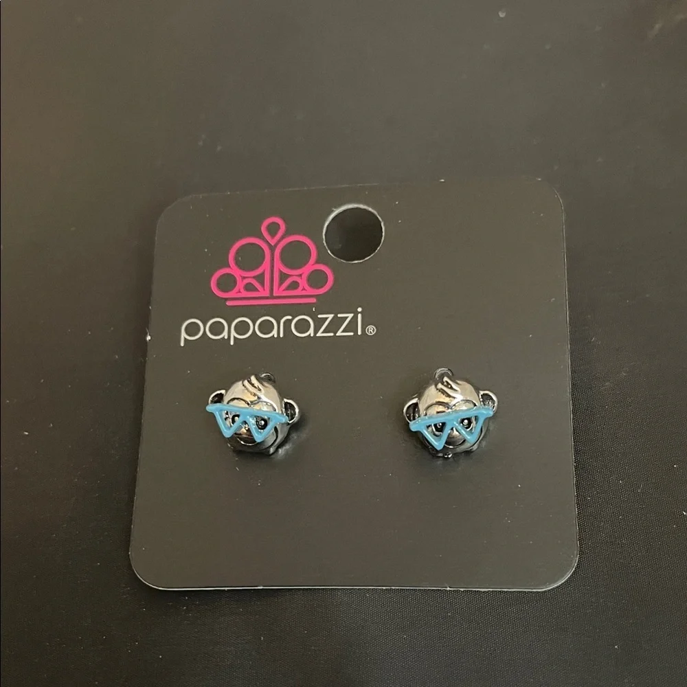 Paparazzi Silver and Blue Monkey Stud Earrings